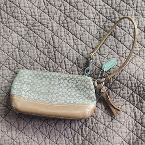 Coach Tan and Cream Wristlet Clutch